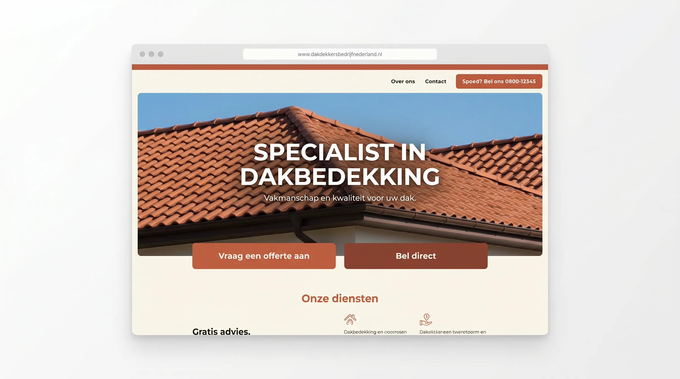 Voorbeeld website voor een dakdekker