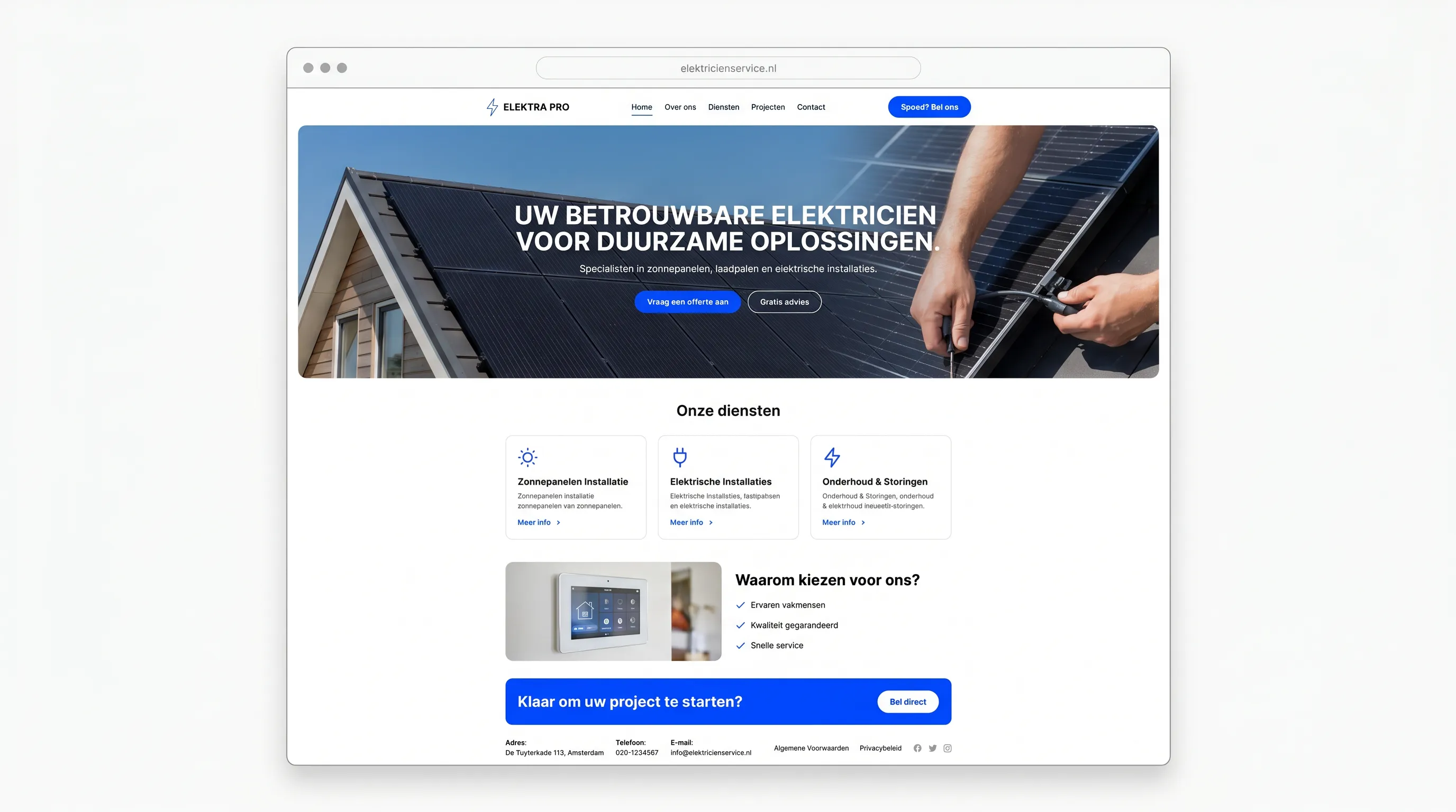 Voorbeeld website voor een elektricien