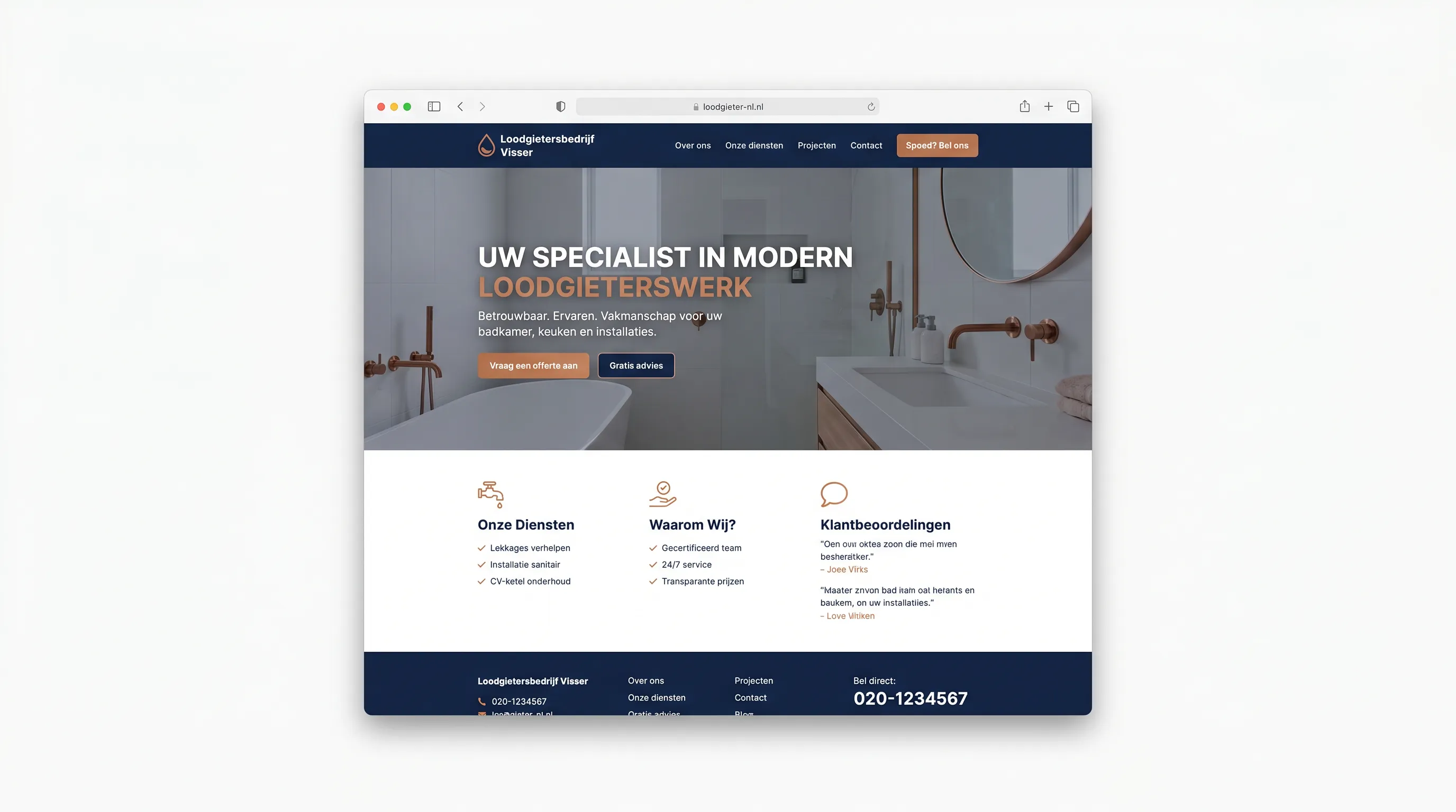 Voorbeeld website voor een loodgieter