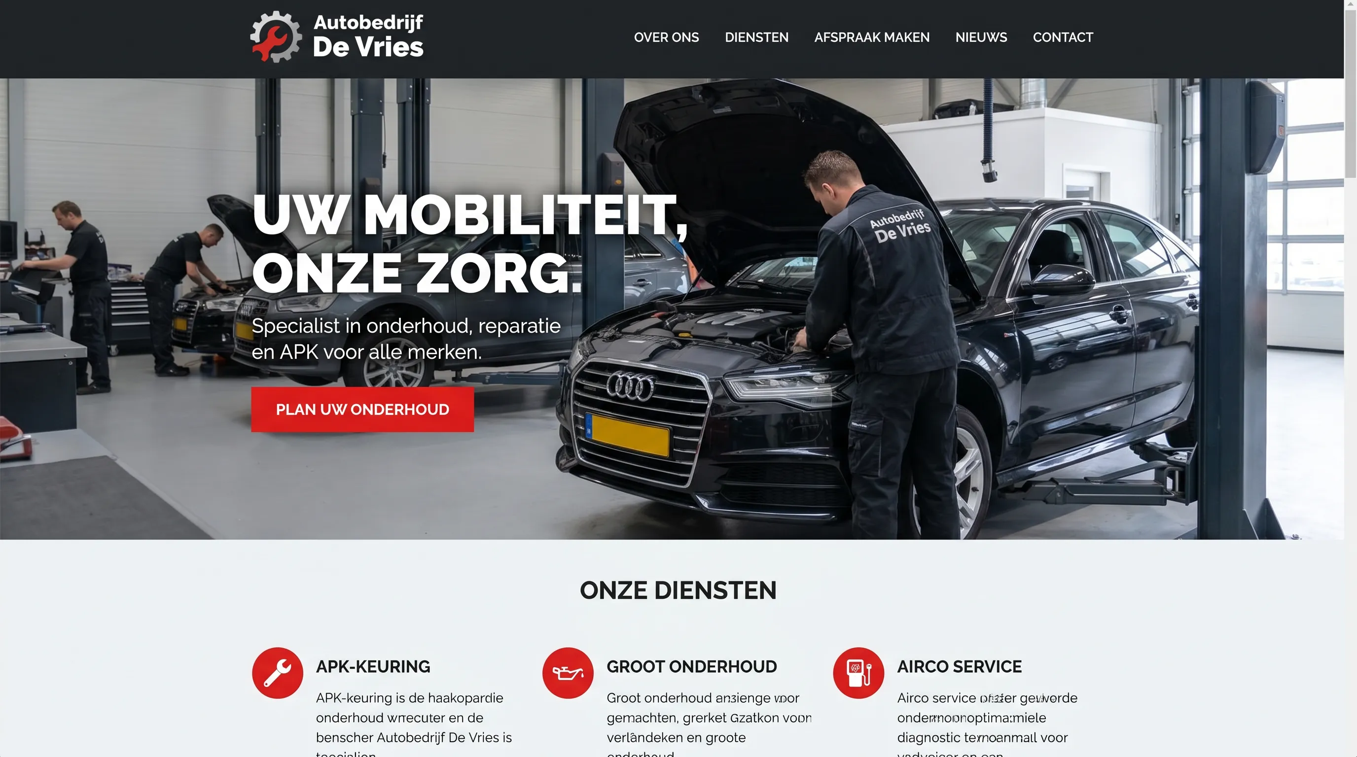 Voorbeeld website: Autobedrijf De Vries