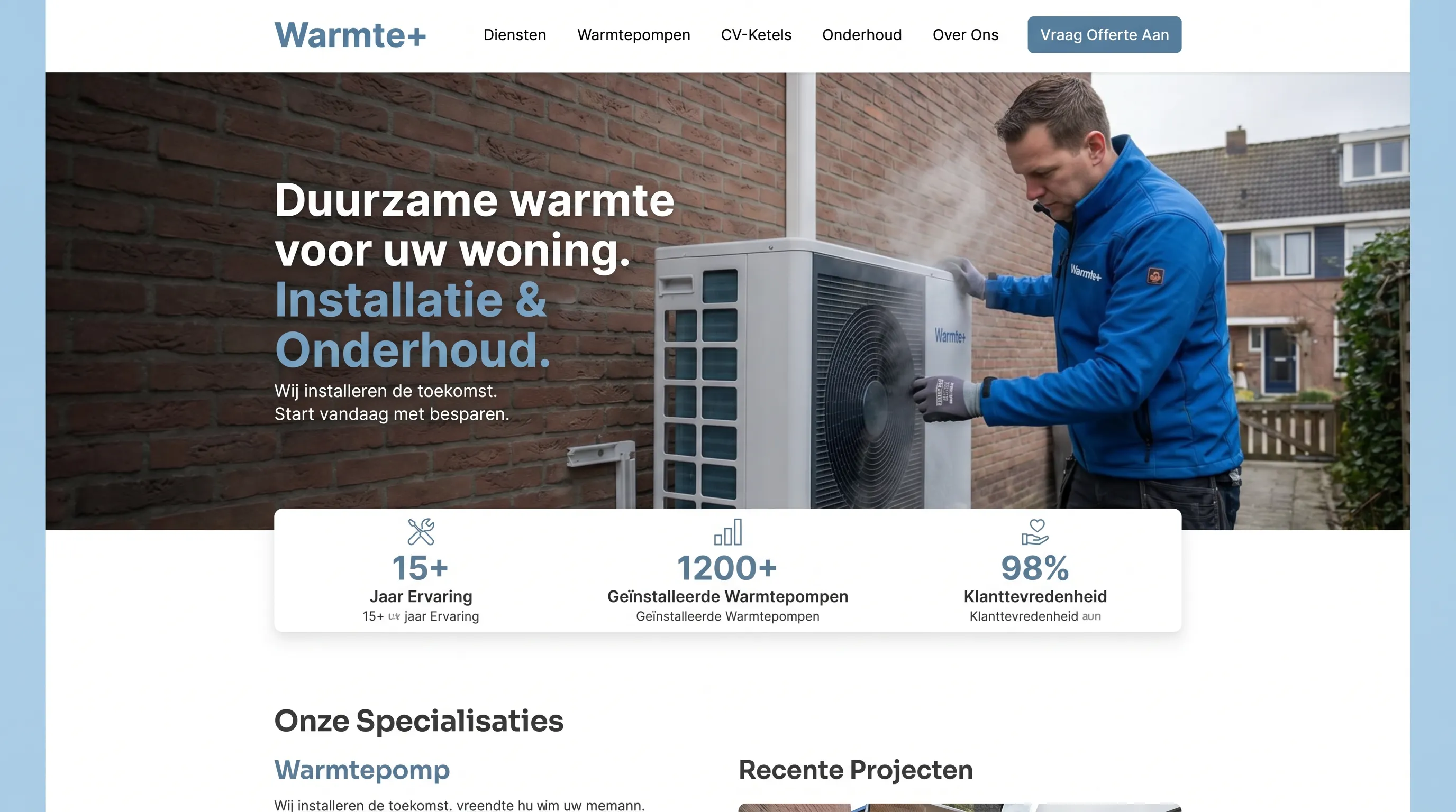 Voorbeeld website: Installatiebedrijf Warmte+
