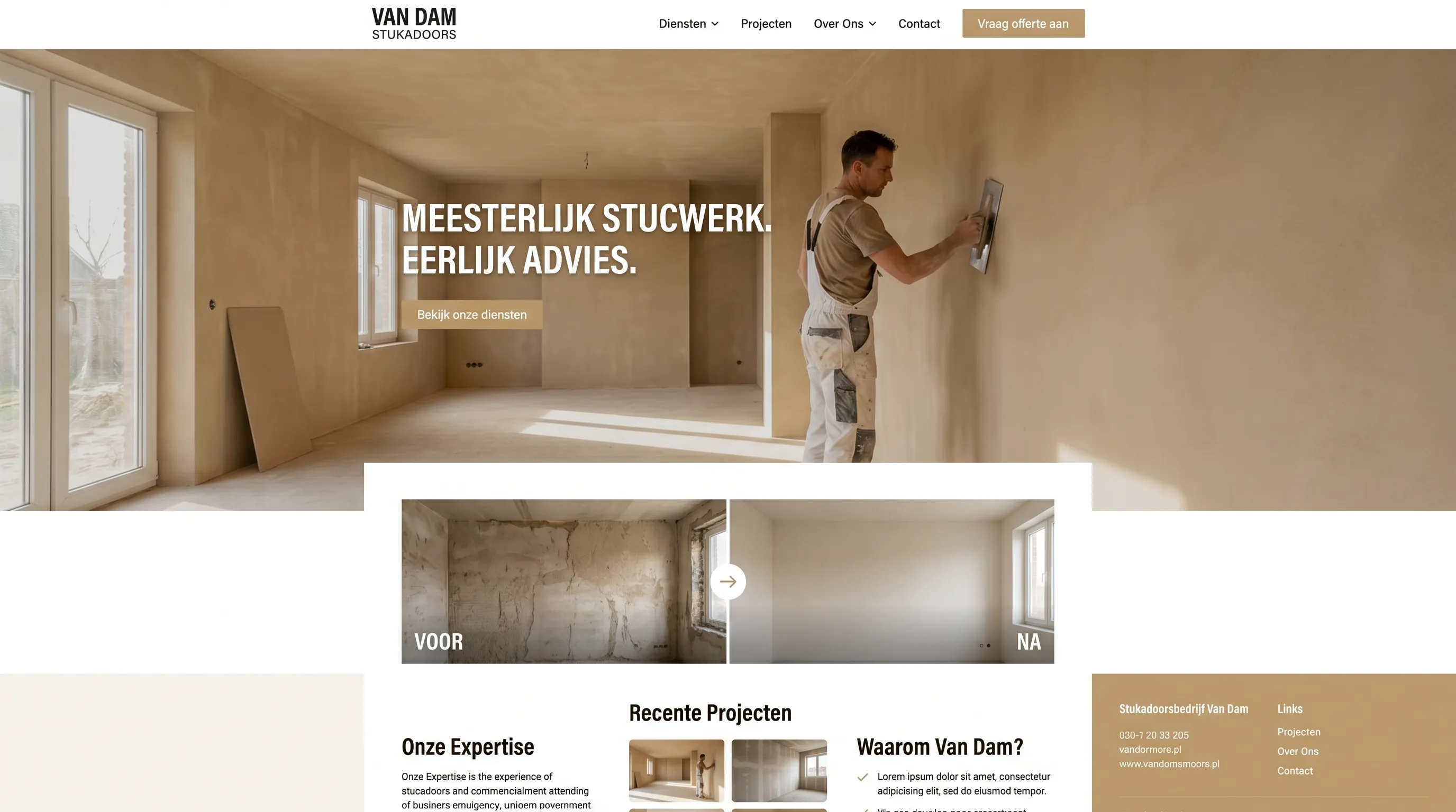 Voorbeeld website: Stukadoorsbedrijf Van Dam