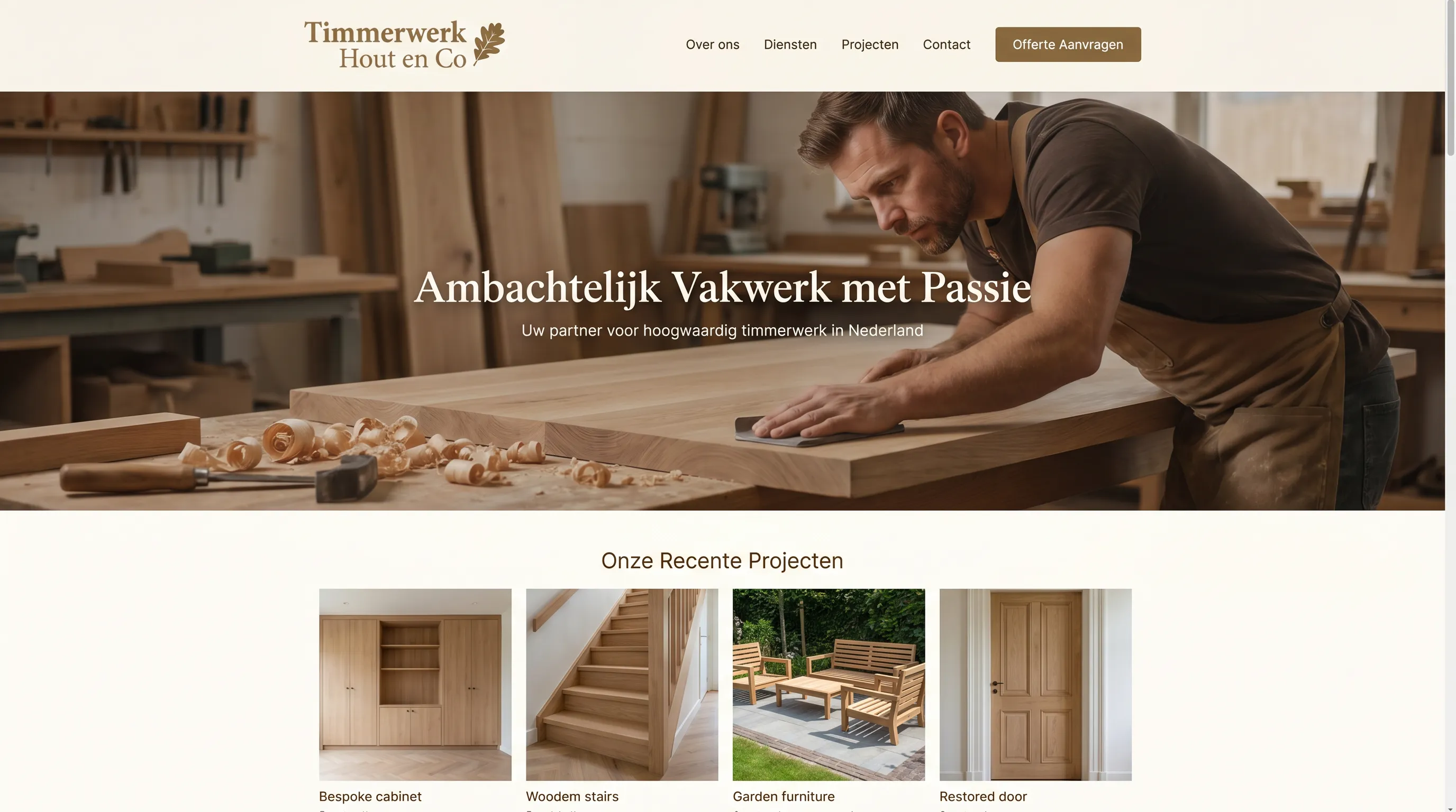 Voorbeeld website: Timmerwerk Hout & Co